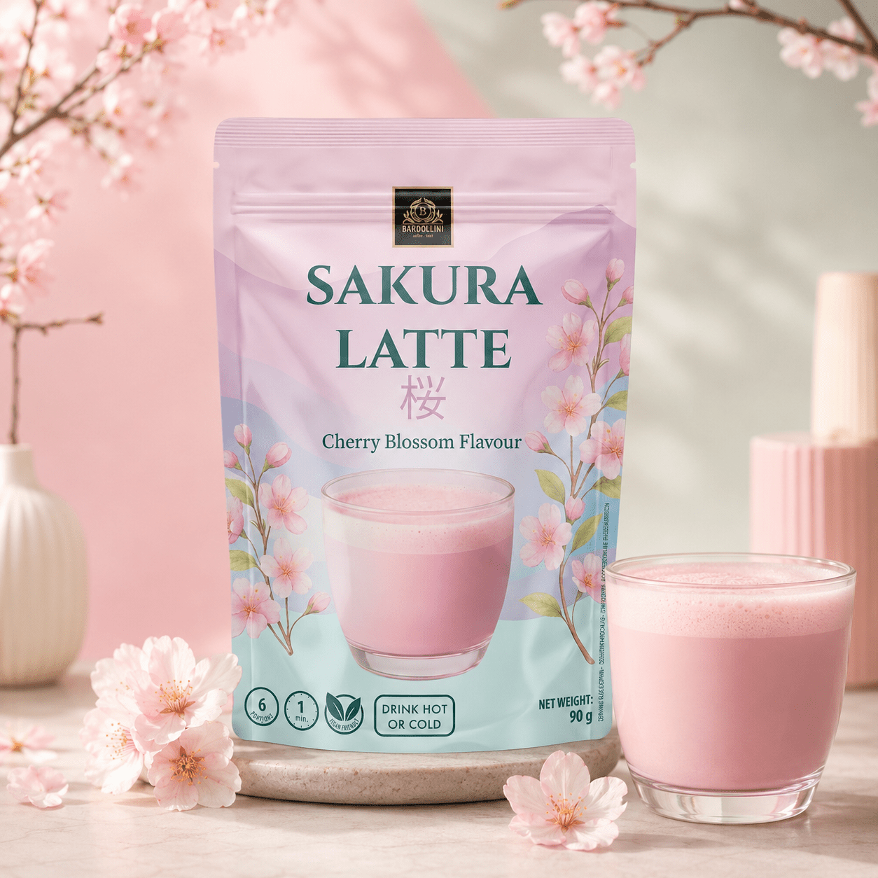 Bardollini Sakura Latte 90 g – Kirschblüten-Getränkepulver – American Candy & Snacks – CANDYKÖNIG