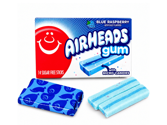 Airheads Blue Raspberry Gum – Zuckerfreier Kaugummi mit Micro-Candies, 14 Stück – American Candy & Snacks – CANDYKÖNIG