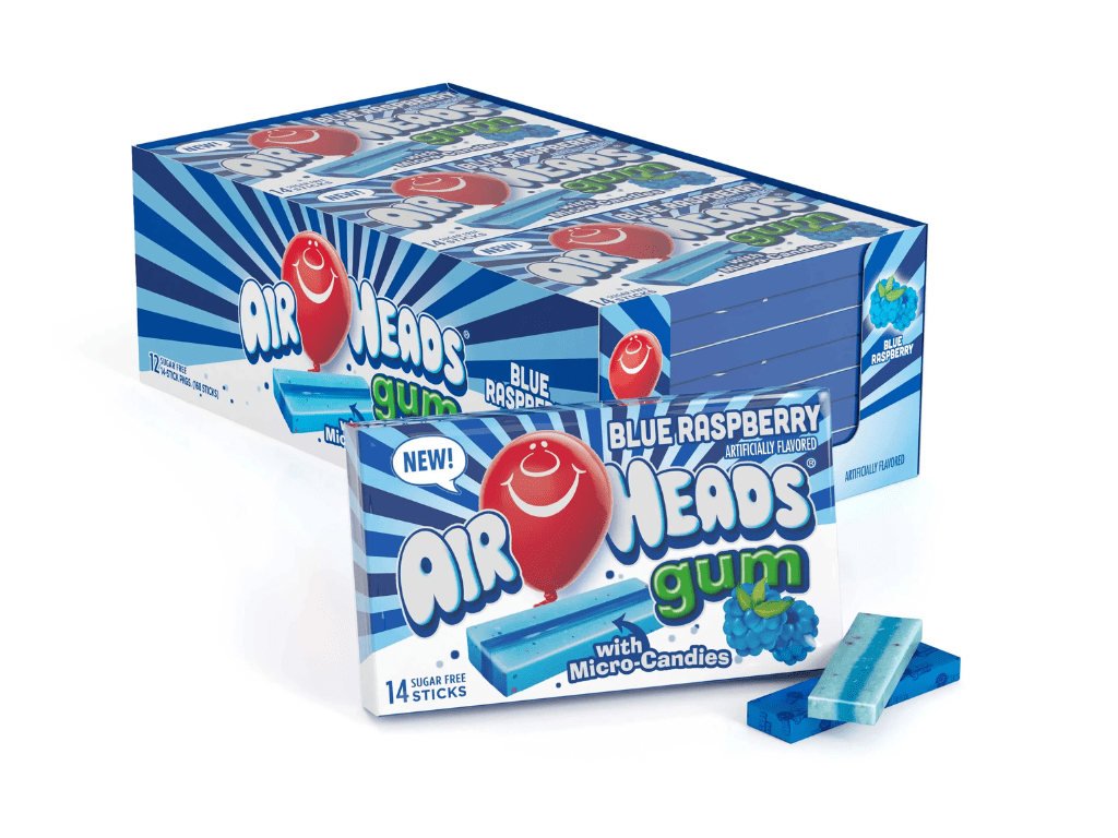 Airheads Blue Raspberry Gum – Zuckerfreier Kaugummi mit Micro-Candies, 14 Stück – American Candy & Snacks – CANDYKÖNIG
