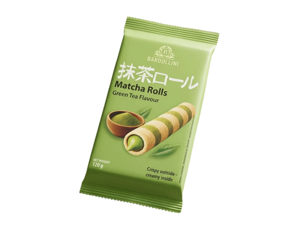 Bardollini Matcha Rolls – Waffelröllchen mit Matcha-Creme 120 g – American Candy & Snacks – CANDYKÖNIG
