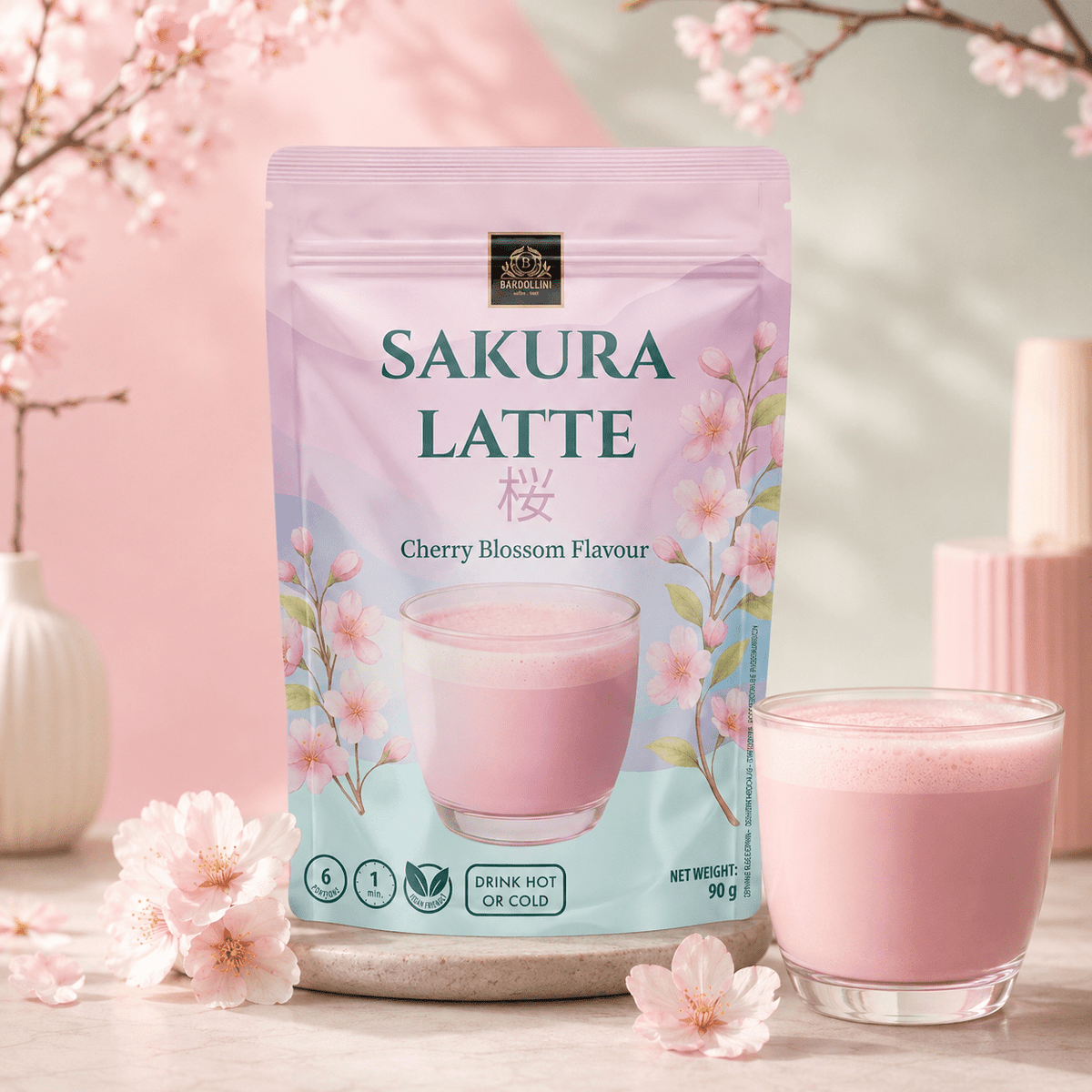 Bardollini Sakura Latte 90 g – Kirschblüten-Getränkepulver – American Candy & Snacks – CANDYKÖNIG