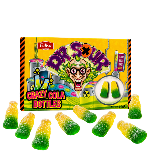 Dr. Sour Crazy Cola Bottles 90 g – Saure Cola-Fruchtgummis – American Candy & Snacks – CANDYKÖNIG