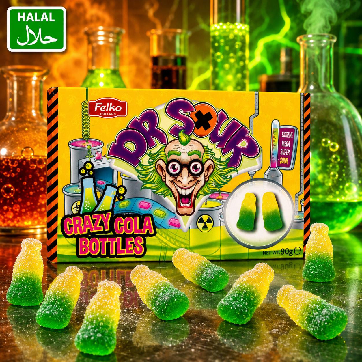 Dr. Sour Crazy Cola Bottles 90 g – Saure Cola-Fruchtgummis – American Candy & Snacks – CANDYKÖNIG