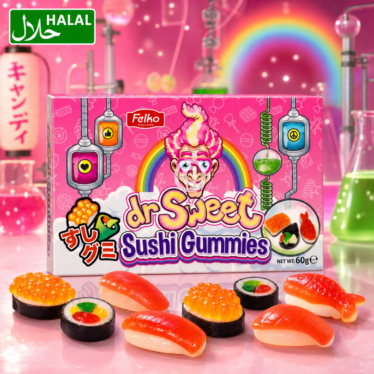 Dr. Sweet Sushi Gummies 60 g – Fruchtgummi in Sushi-Form – American Candy & Snacks – CANDYKÖNIG
