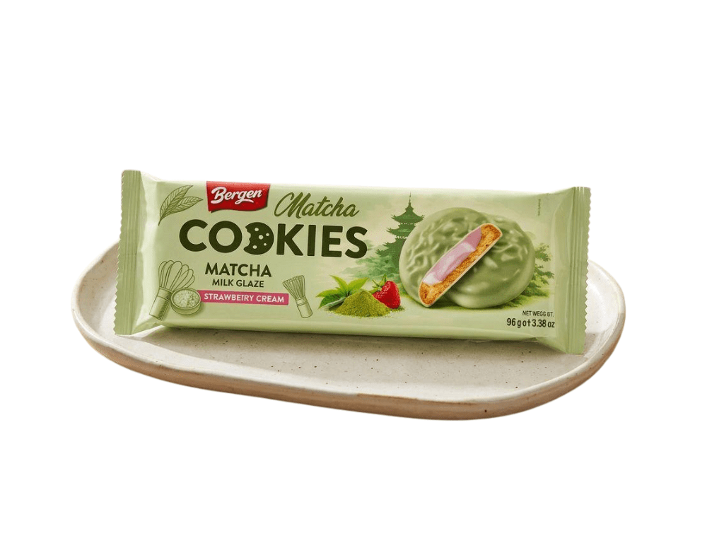 Matcha Cookies Strawberry Cream – Matcha-Kekse mit Erdbeercreme 96 g – American Candy & Snacks – CANDYKÖNIG