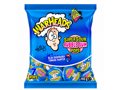 Warheads Super Sour Bubble Gum Pops Blue Raspberry 105g – Saure Lutscher mit Kaugummikern