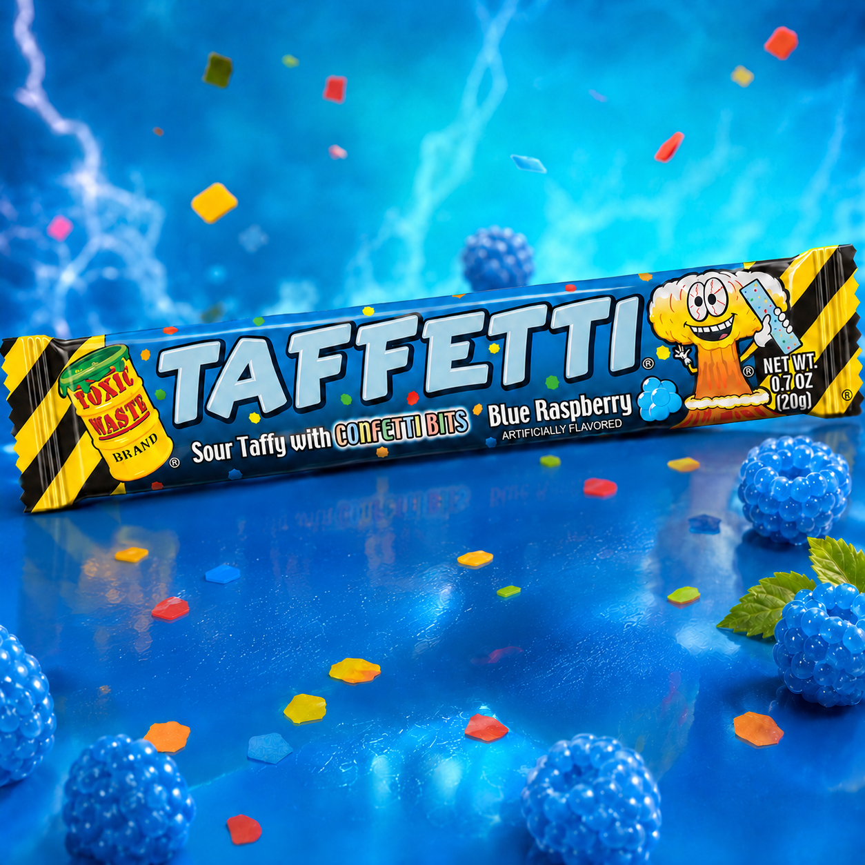 Toxic Waste Taffetti Blue Raspberry 20 g – Sour Taffy – American Candy & Snacks – CANDYKÖNIG