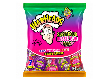 Warheads Super Sour Bubble Gum Pops 105g – Saure Lutscher mit Kaugummikern